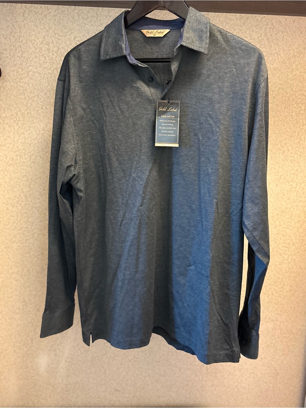 Gold Label Men's Long-Sleeve Polo - Slate Gray Pima cotton